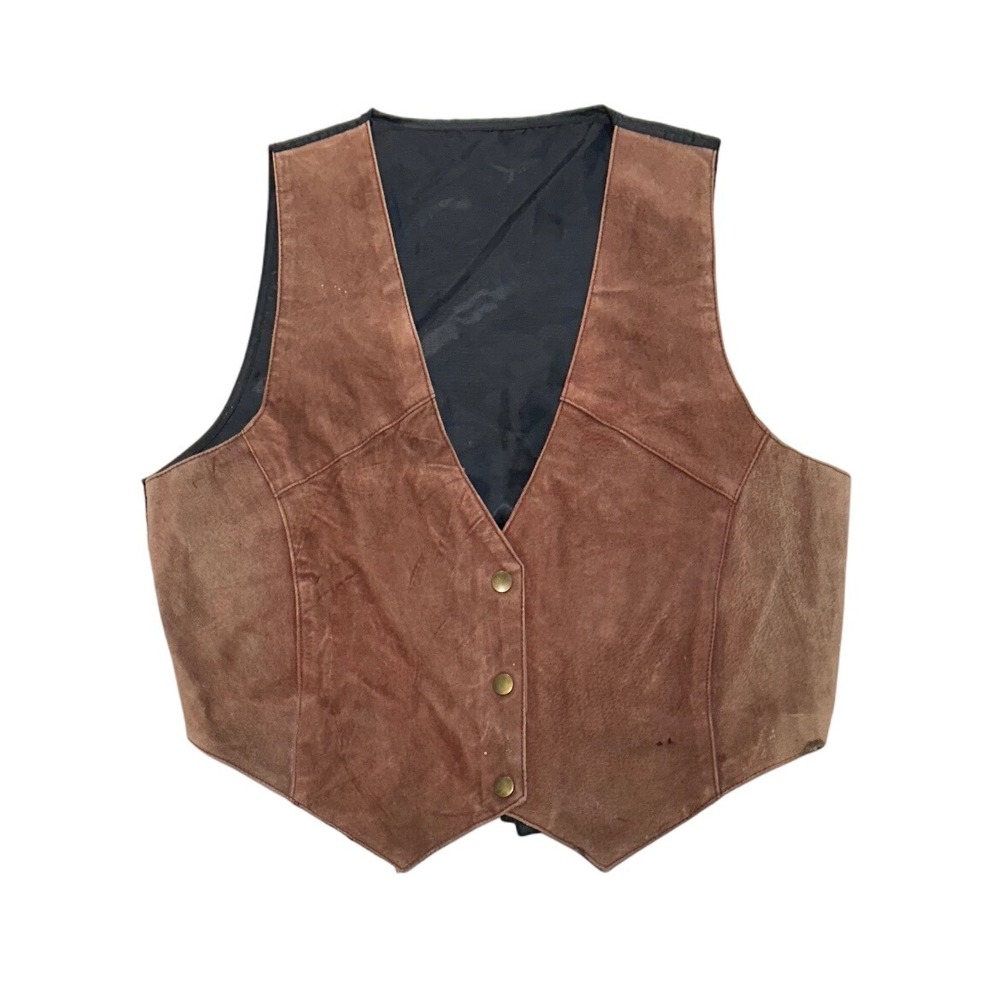 Brown Suede Leather Vest Button Front Classic Western‎ Gilet
